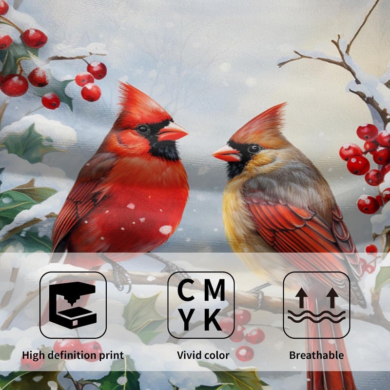 Granbey Winter Red Bird Hand Towels Pack of 2 Sweet Couple Cardinal Fingertip Towels Birds Holly Berry Branches Snow Christmas Holiday Bathroom Towels Soft Fast Drying Face Towel for Kitchen Spa Gym - Image 3